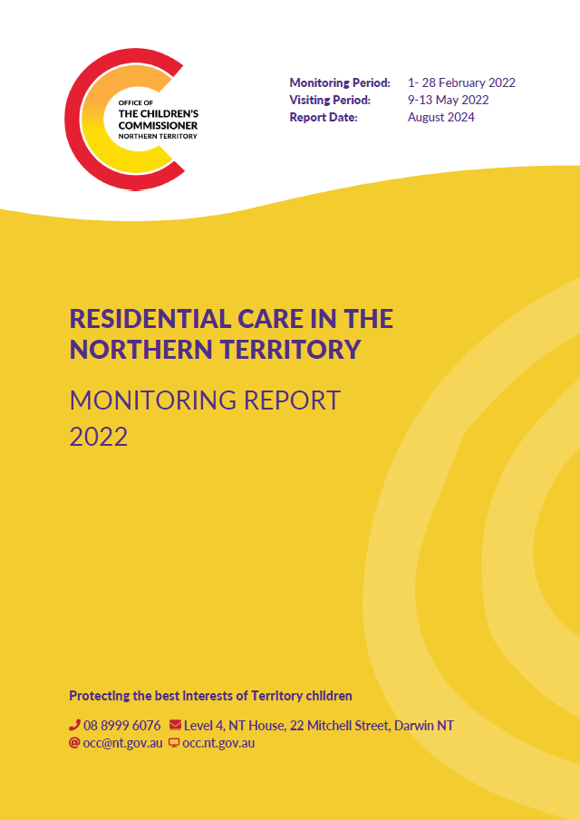 Residential Care in the NT Monitoring Report 2022 - CASPA ITRC