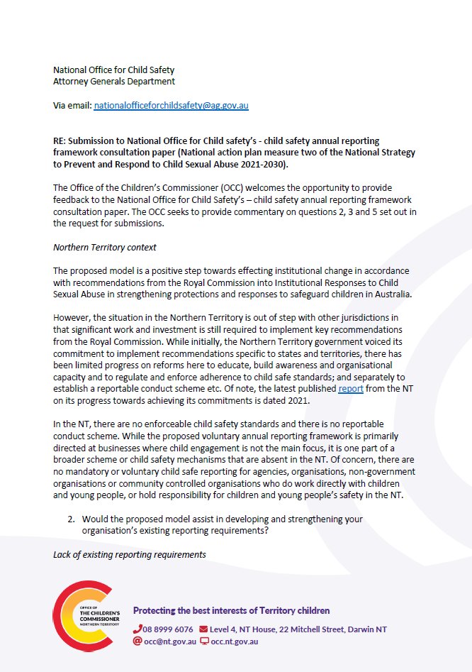 OCC Submission to the National Office for Child Safety