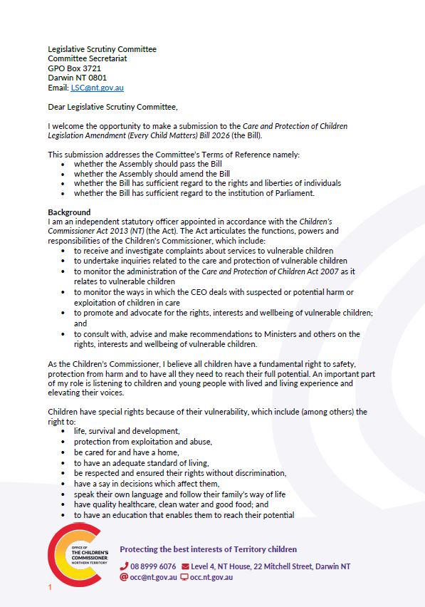 OCC Submission to the 'Every Child Matters' Bill 2026