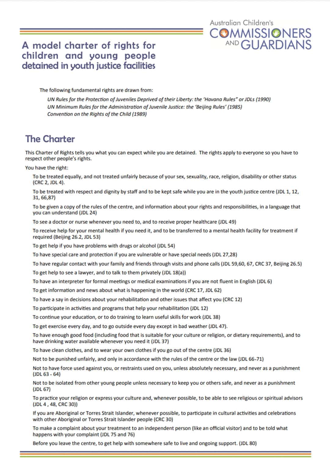 ACCG Model Youth Justice Charter of Rights