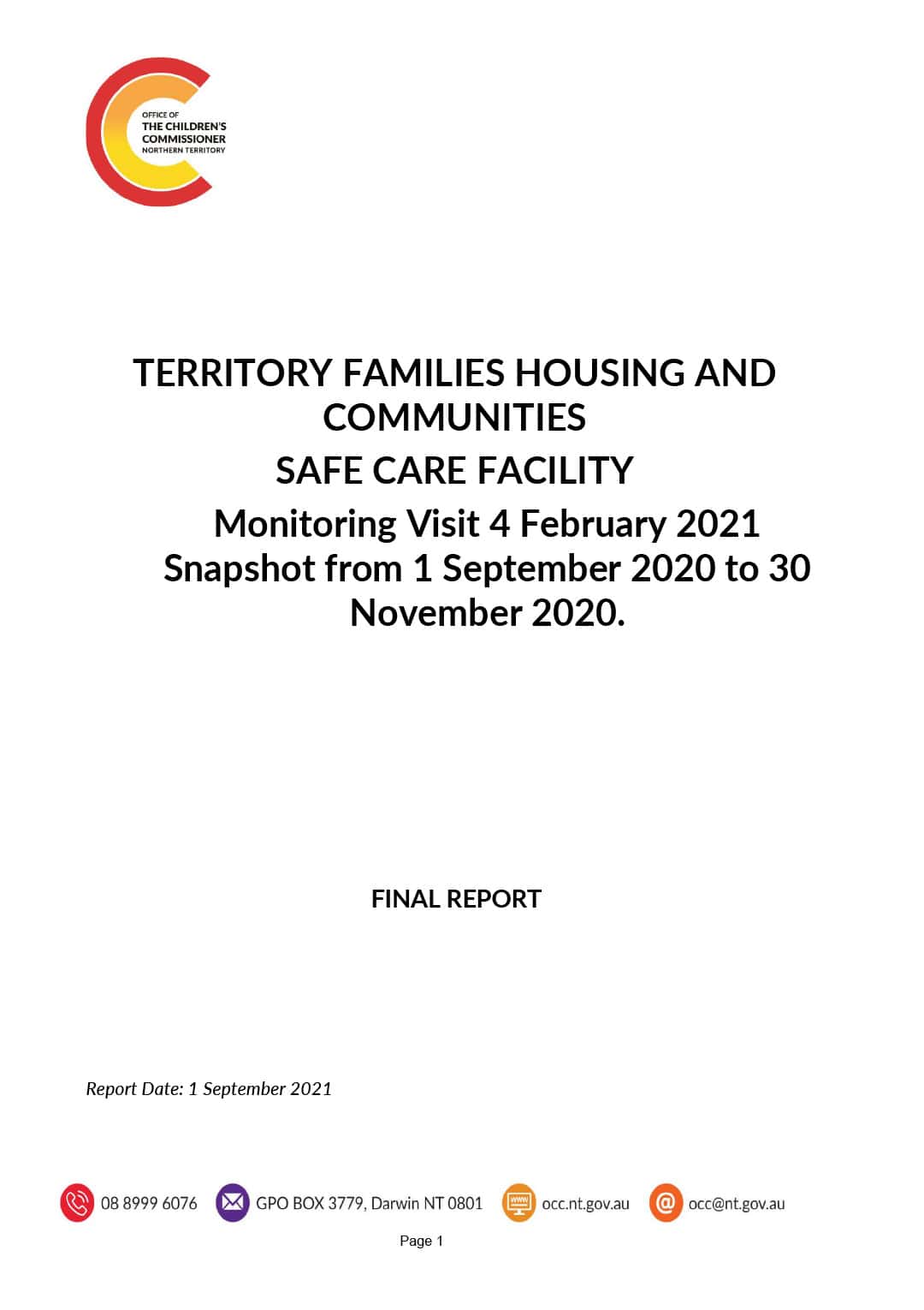 Territory Families Housing and Communities Safe Care Facility - Final Report