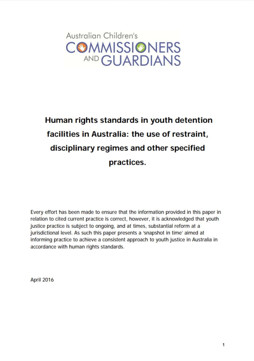 Human Rights Standards in Youth Detention Facilities in Australia