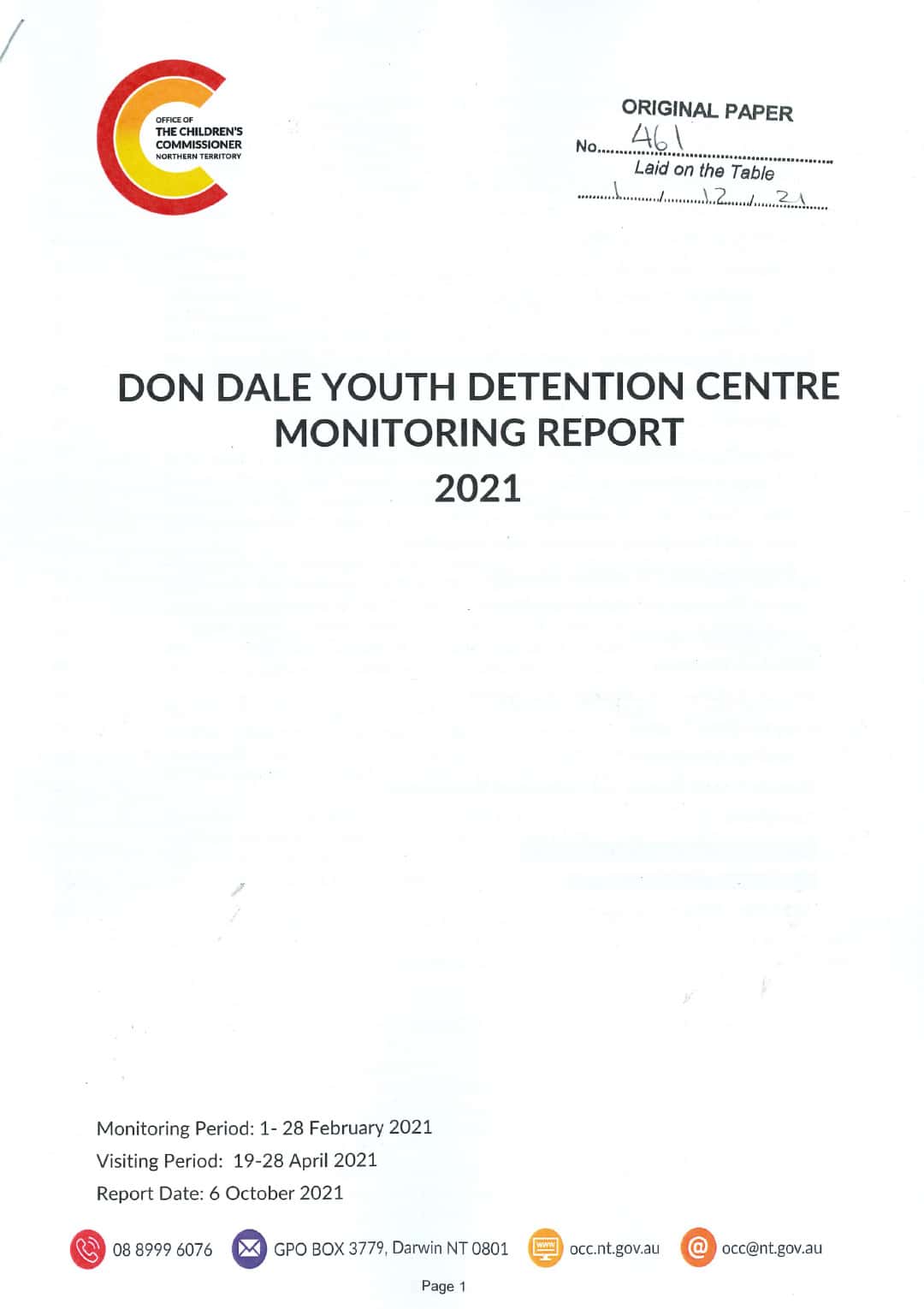 2021 Don Dale Youth Detention Center - Monitoring Report