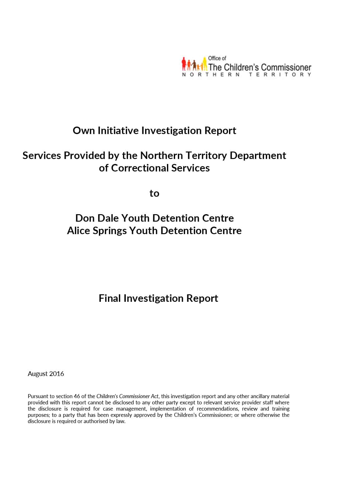 Own Initiative Investigation Report – Don Dale & Alice Springs Detention Centres