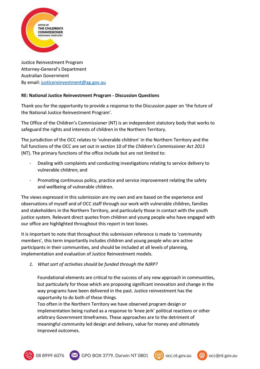 National Justice Reinvestment Program (Redacted)