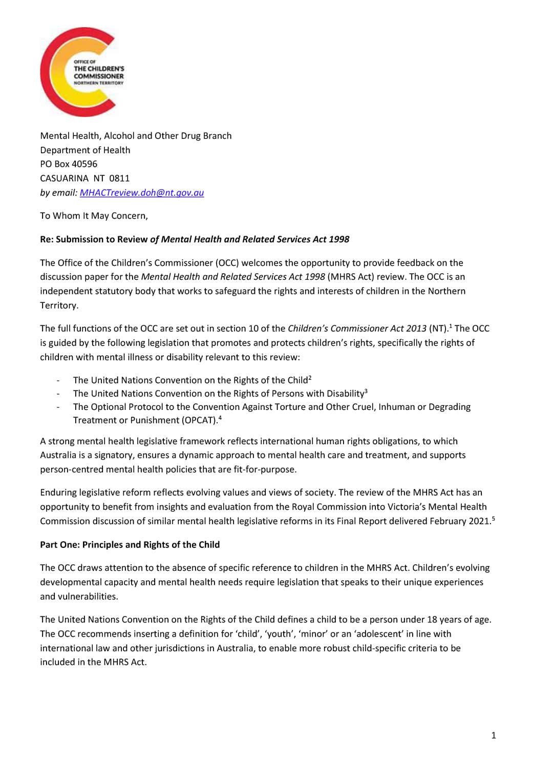 Review of Mental health and Related Services Act 1998